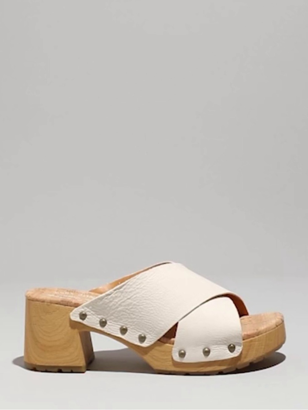 Kork-Ease Tutsi Cross-Band Leather Cork Slide Sandals in White/Natural sz 41